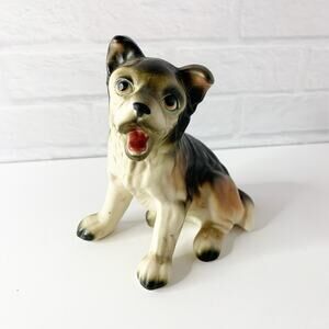 Vtg Lefton Sitting Dog Figurine 8286 Japan Ceramic Brown Black White Puppy 4"